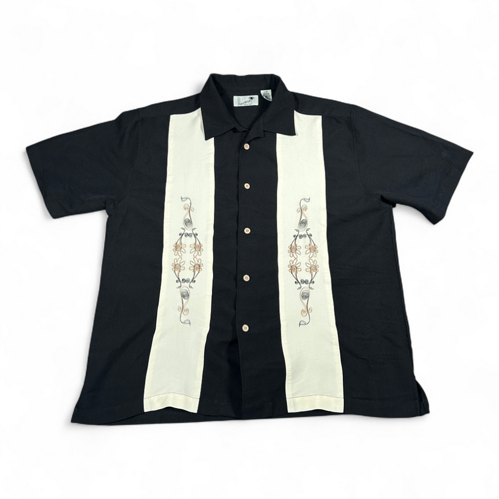 Havana Shirt Adult LARGE Black Colorblock Embroidered Camp Bowling Tropical Y2K